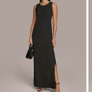 DONNA KARAN NEW YORK RHINESTONE TRIMMED OPEN BACK GOWN SZ 8 NWOT